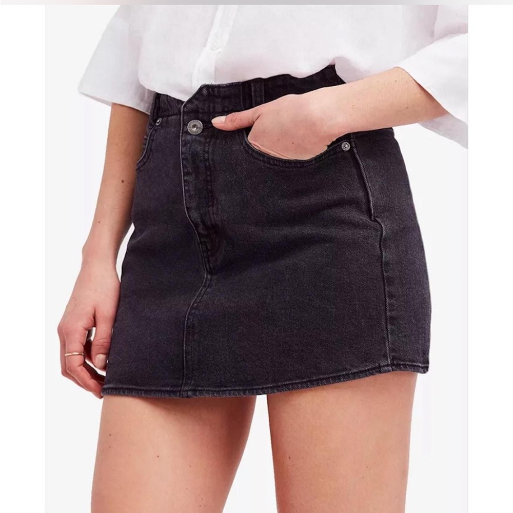 Free People Black Denish Wash Mini Skirt Faded Black